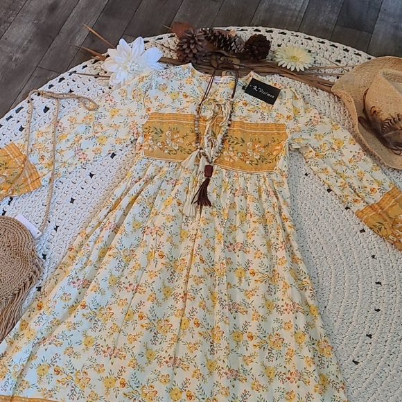 NEW SUMMER BO HO MULTI XS  MAXI DRESS LOMG SLEEVES - Picture 5 of 16